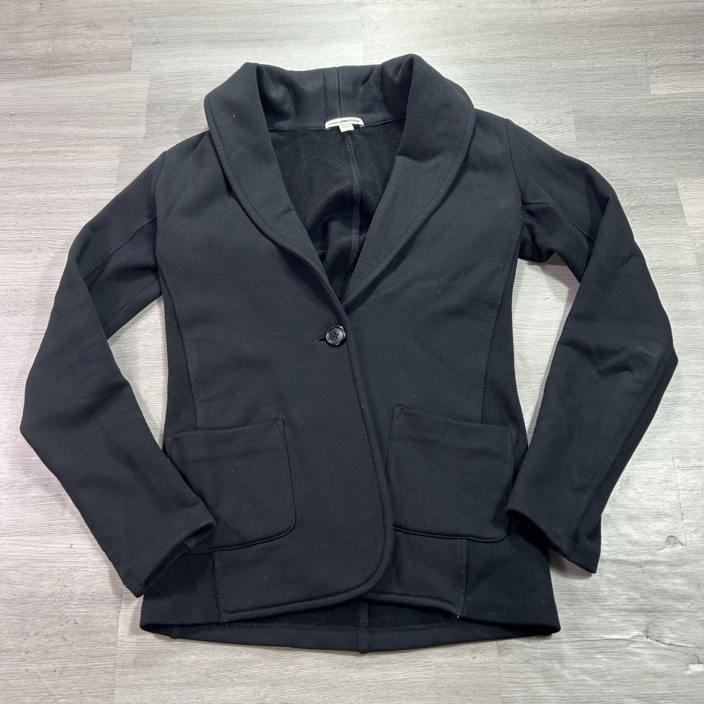 James Perse Blazer Jacket Womens 2 Black Knit Cotton Shawl Collar Single Button